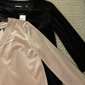 Lands' End Velvet V neck Tunics. Black & Beige SIZE XS/Petite And Burgundy/Berry